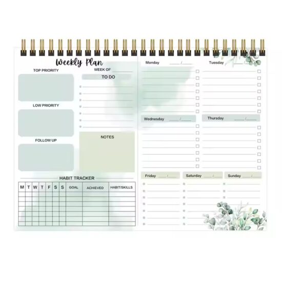 Custom Daily and Weekly Planner Calendar for Office and Study

