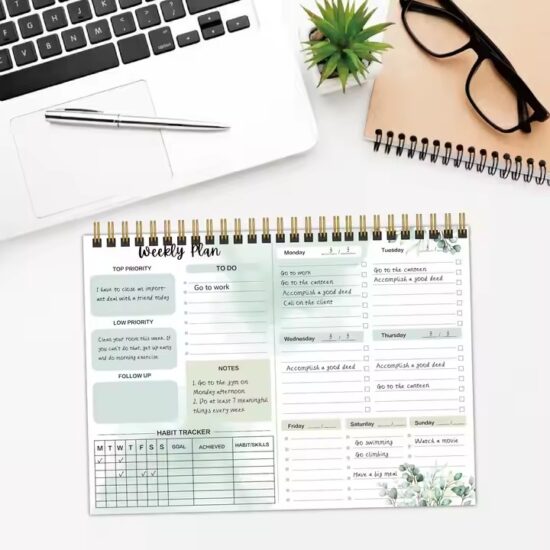 Custom Daily and Weekly Planner Calendar for Office and Study

