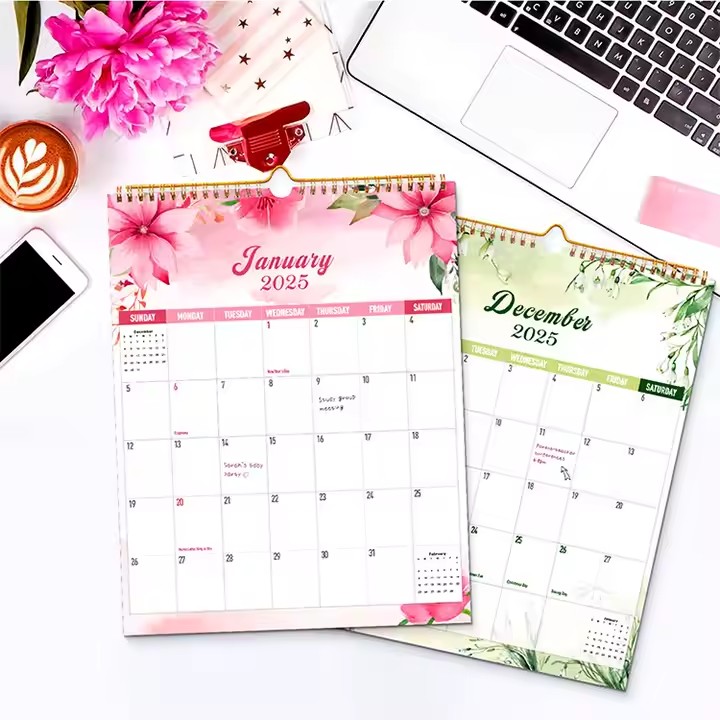 Custom spiral-bound daily and monthly calendar poster for business use