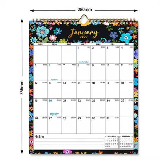 Custom spiral-bound daily and monthly calendar poster for business use