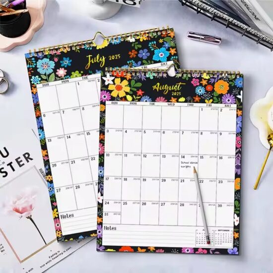Custom spiral-bound daily and monthly calendar poster for business use
