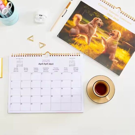 Custom spiral-bound daily and monthly calendar poster for business use