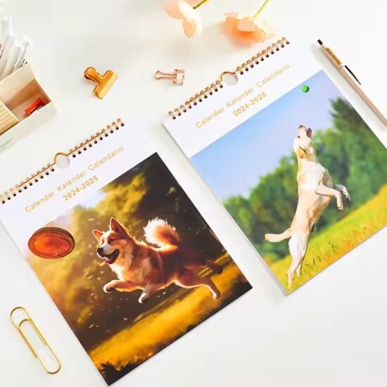 Custom spiral-bound daily and monthly calendar poster for business use