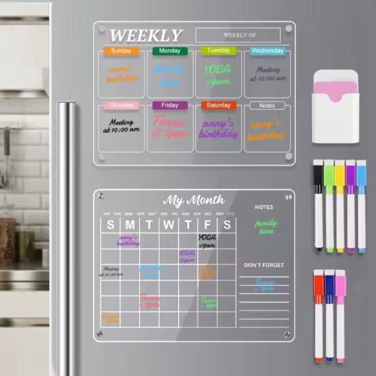 Custom acrylic magnetic whiteboard calendar for fridge with dry erase function