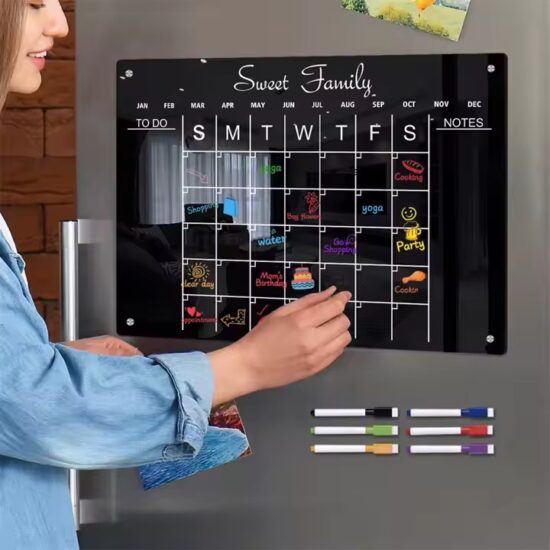 Transparent magnetic dry erase calendar with reusable design for fridge
