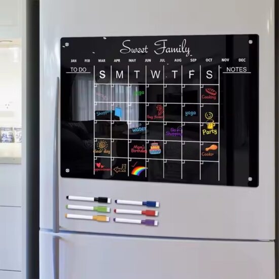Transparent magnetic dry erase calendar with reusable design for fridge