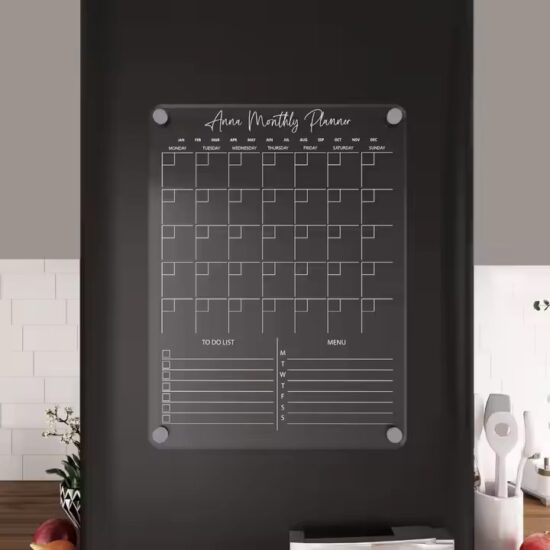 Transparent magnetic dry erase calendar with reusable design for fridge 