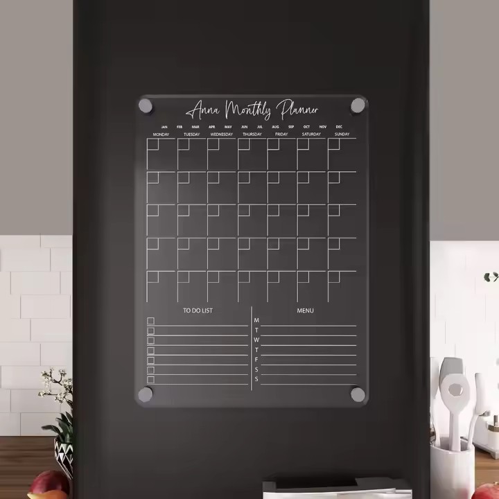 Transparent magnetic dry erase calendar with reusable design for fridge