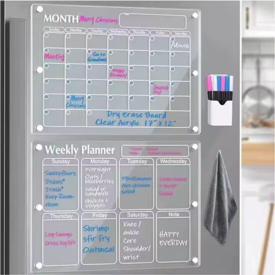 Transparent magnetic dry erase calendar with reusable design for fridge