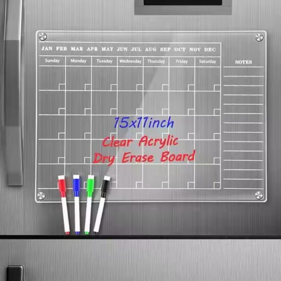 Transparent magnetic dry erase calendar with reusable design for fridge