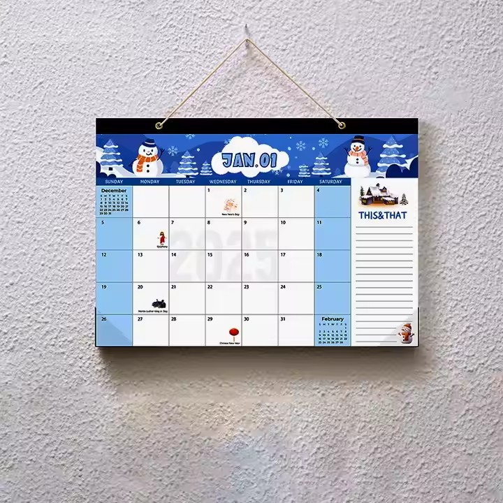 Personalized paper wall calendar poster with custom design and logo