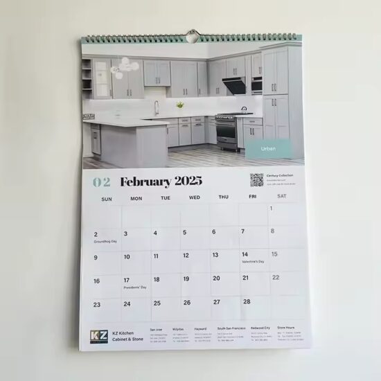 Personalized paper wall calendar poster with custom design and logo