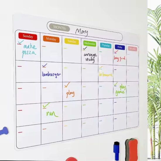 High quality dry erase magnetic calendar for monthly, weekly, and daily planning
