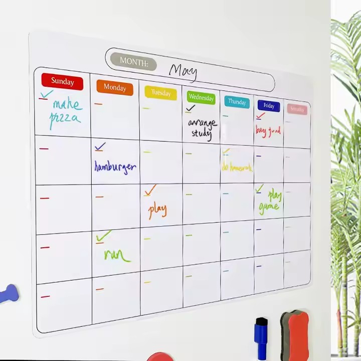 High quality dry erase magnetic calendar for monthly, weekly, and daily planning