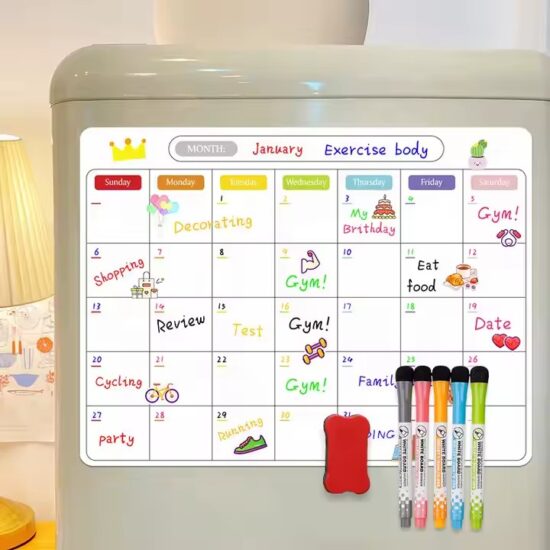 High quality dry erase magnetic calendar for monthly, weekly, and daily planning