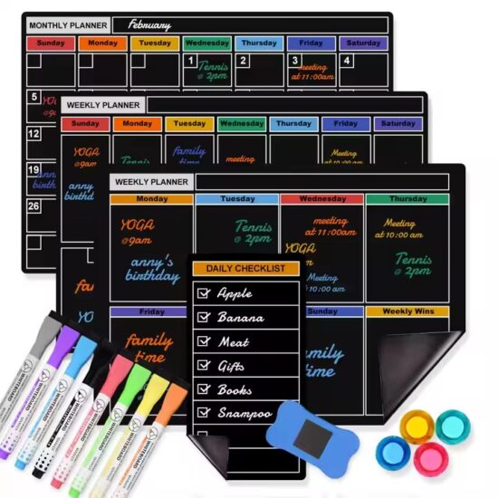 High quality dry erase magnetic calendar for monthly, weekly, and daily planning