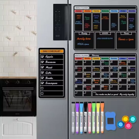 High quality dry erase magnetic calendar for monthly, weekly, and daily planning