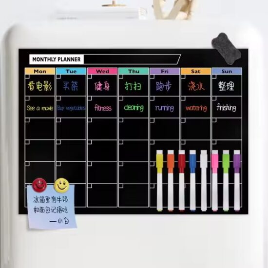 High quality dry erase magnetic calendar for monthly, weekly, and daily planning