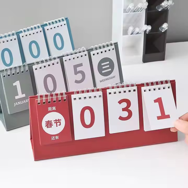 Writable desk calendar with daily planning layout and custom logo