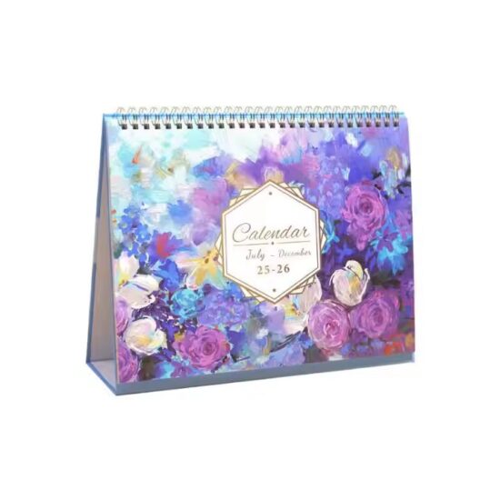 Writable desk calendar with daily planning layout and custom logo

