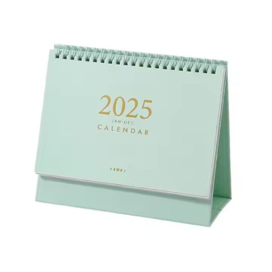 Writable desk calendar with daily planning layout and custom logo

