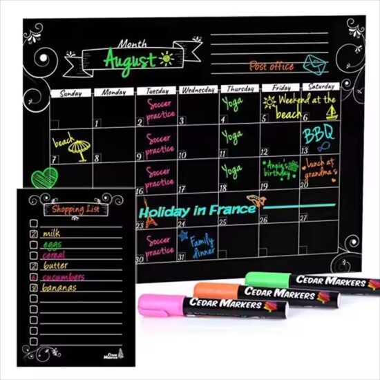 Custom magnetic calendar sticker for fridge planning, dry erase reusable surface