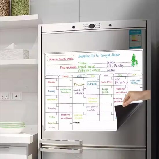 Custom magnetic calendar sticker for fridge planning, dry erase reusable surface