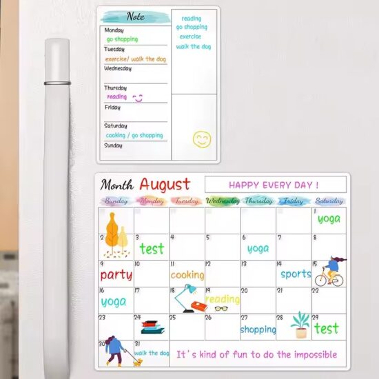 Custom magnetic calendar sticker for fridge planning, dry erase reusable surface