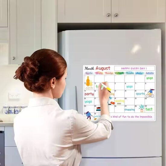 Custom magnetic calendar sticker for fridge planning, dry erase reusable surface