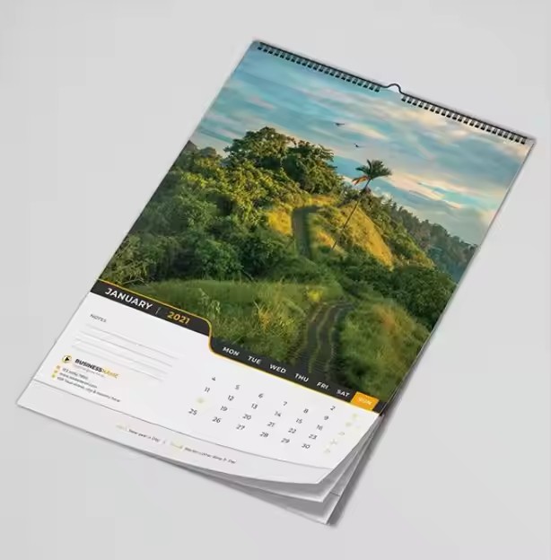 Offset printed wall calendar with customized design for corporate use
