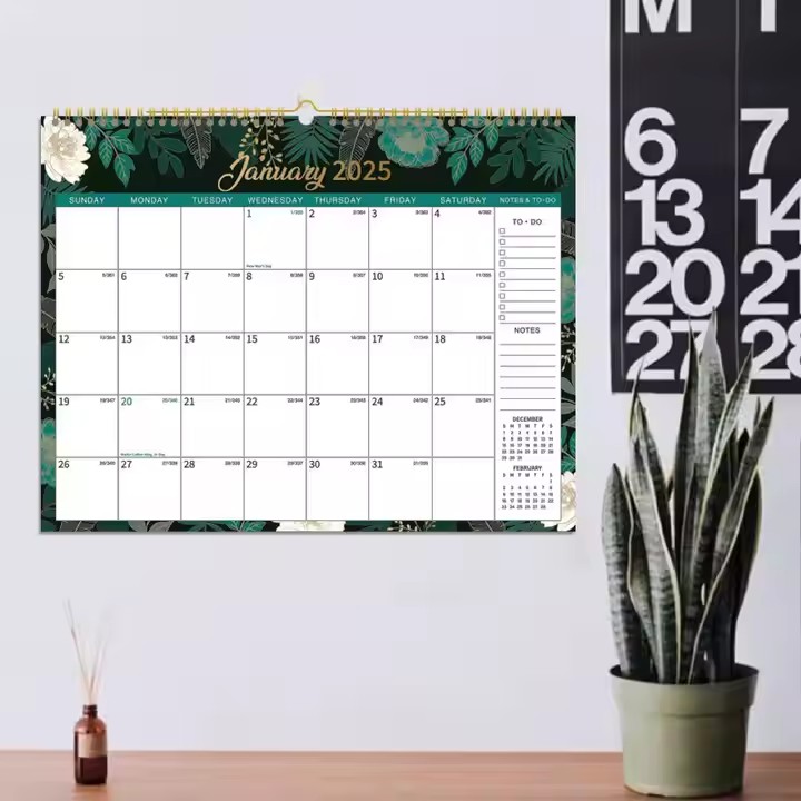 Durable home wall calendar with decorative design