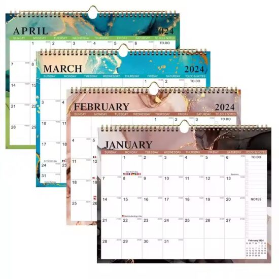 Durable home wall calendar with decorative design