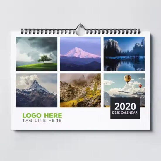 Custom printed home poster calendar with monthly grid and colorful design