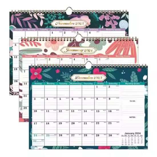 Custom printed home poster calendar with monthly grid and colorful design