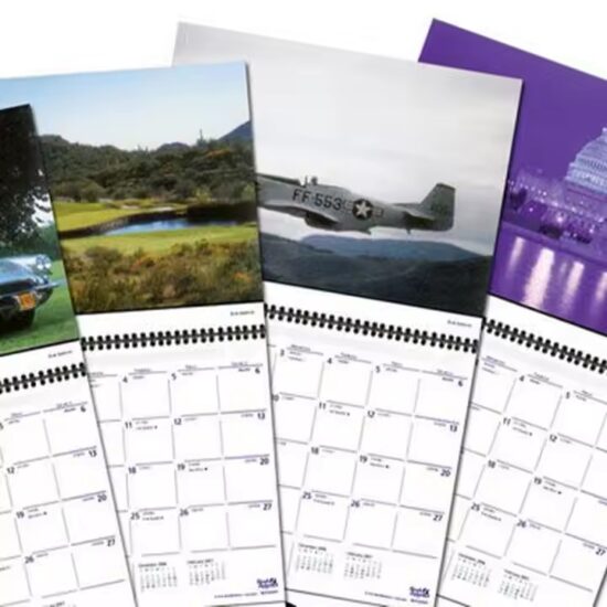 Custom printed home poster calendar with monthly grid and colorful design