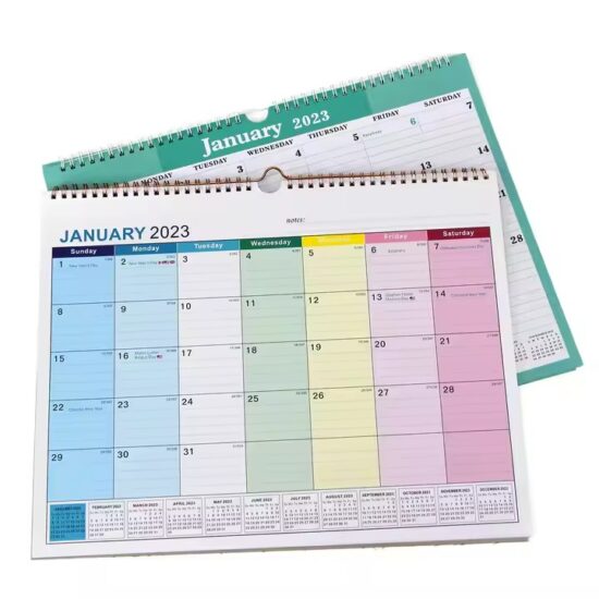 Custom printed home poster calendar with monthly grid and colorful design