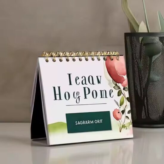 Double-sided standing desk calendar with clear daily layout