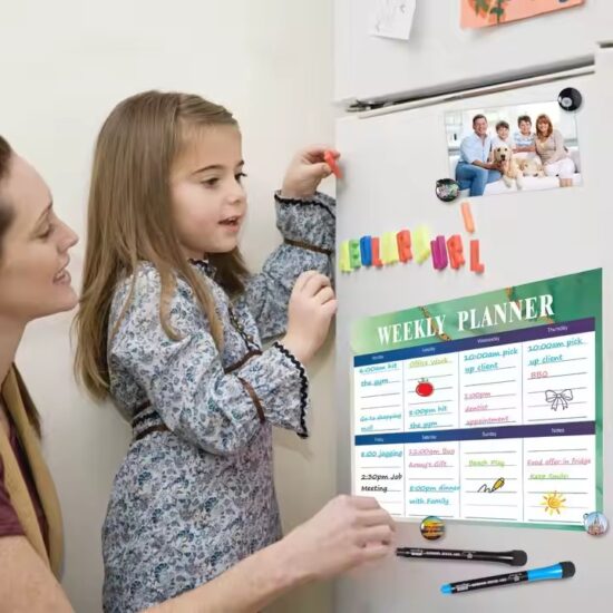 Removable magnetic whiteboard dry erase calendar for fridge organization