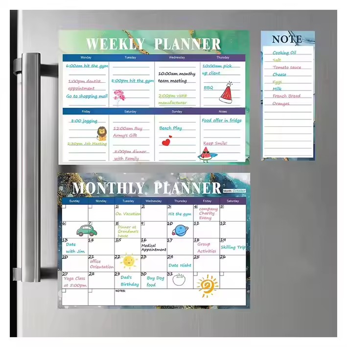 Removable magnetic whiteboard dry erase calendar for fridge organization
