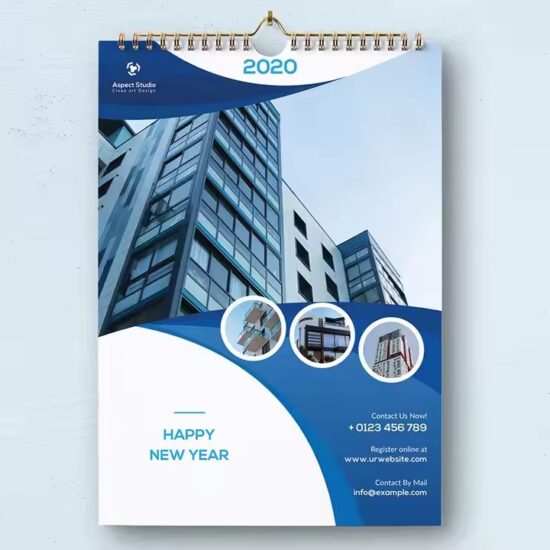 Full-color printed wall poster calendar with custom branding