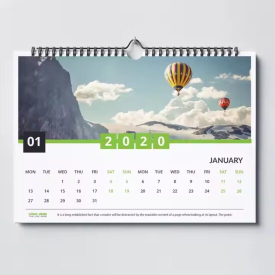 Full-color printed wall poster calendar with custom branding