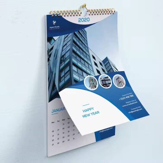 Full-color printed wall poster calendar with custom branding