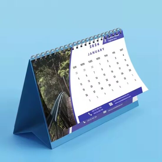 Custom office desk calendar with writable surface and company branding