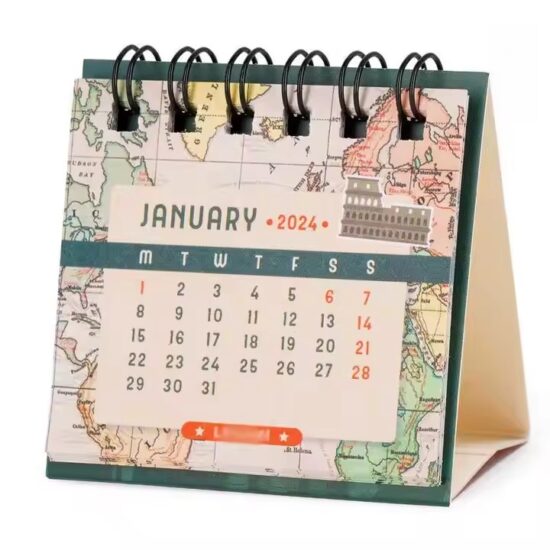 Custom office desk calendar with writable surface and company branding