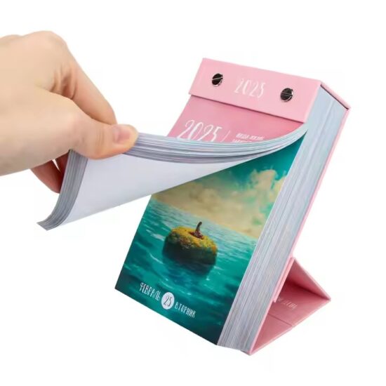 Custom office desk calendar with writable surface and company branding