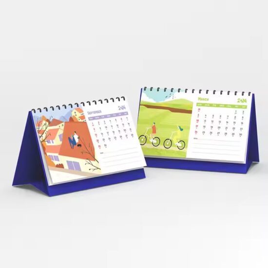 Custom office desk calendar with writable surface and company branding