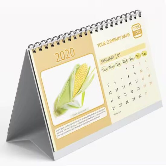 Custom office desk calendar with writable surface and company branding