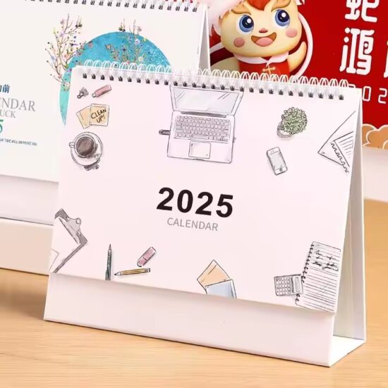 Custom office desk calendar with writable surface and company branding