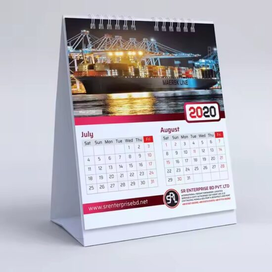 Custom office desk calendar with writable surface and company branding
