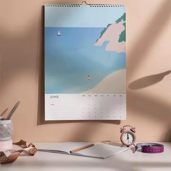 Custom English office wall calendar with corporate logo